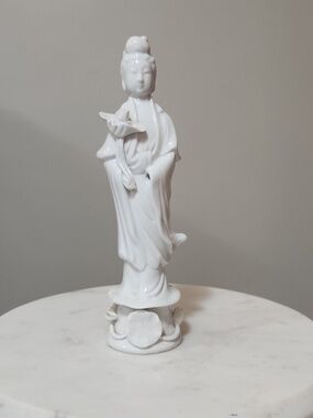 White Blanc De Chine Porcelain Guanyin Statue - Decorative Home Accent